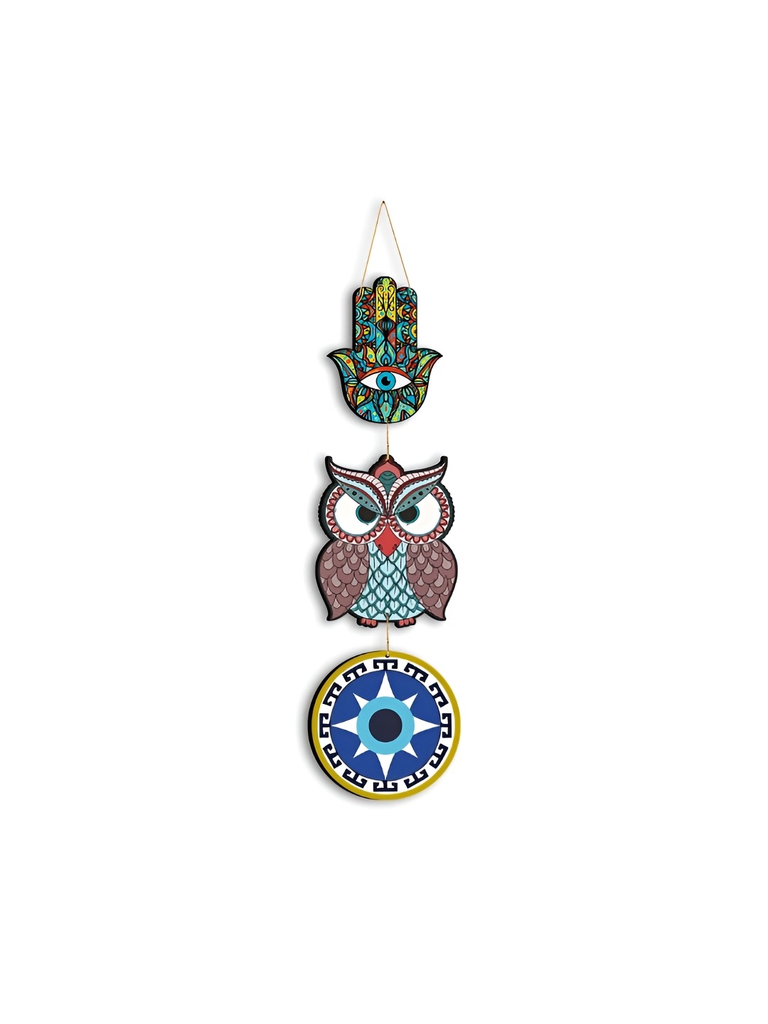 

CLAWCRAFTS Blue and White Owl and Evil Eye Wooden Wall Hanging