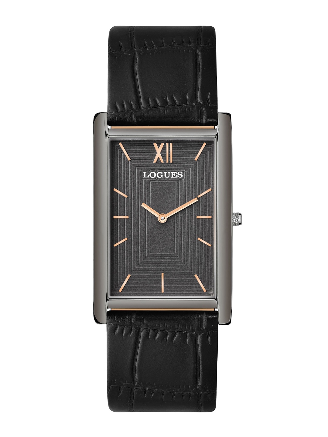 

L LOGUES Men Brass Dial & Leather Textured Straps Analogue Watch G 1472 QL-44, Black