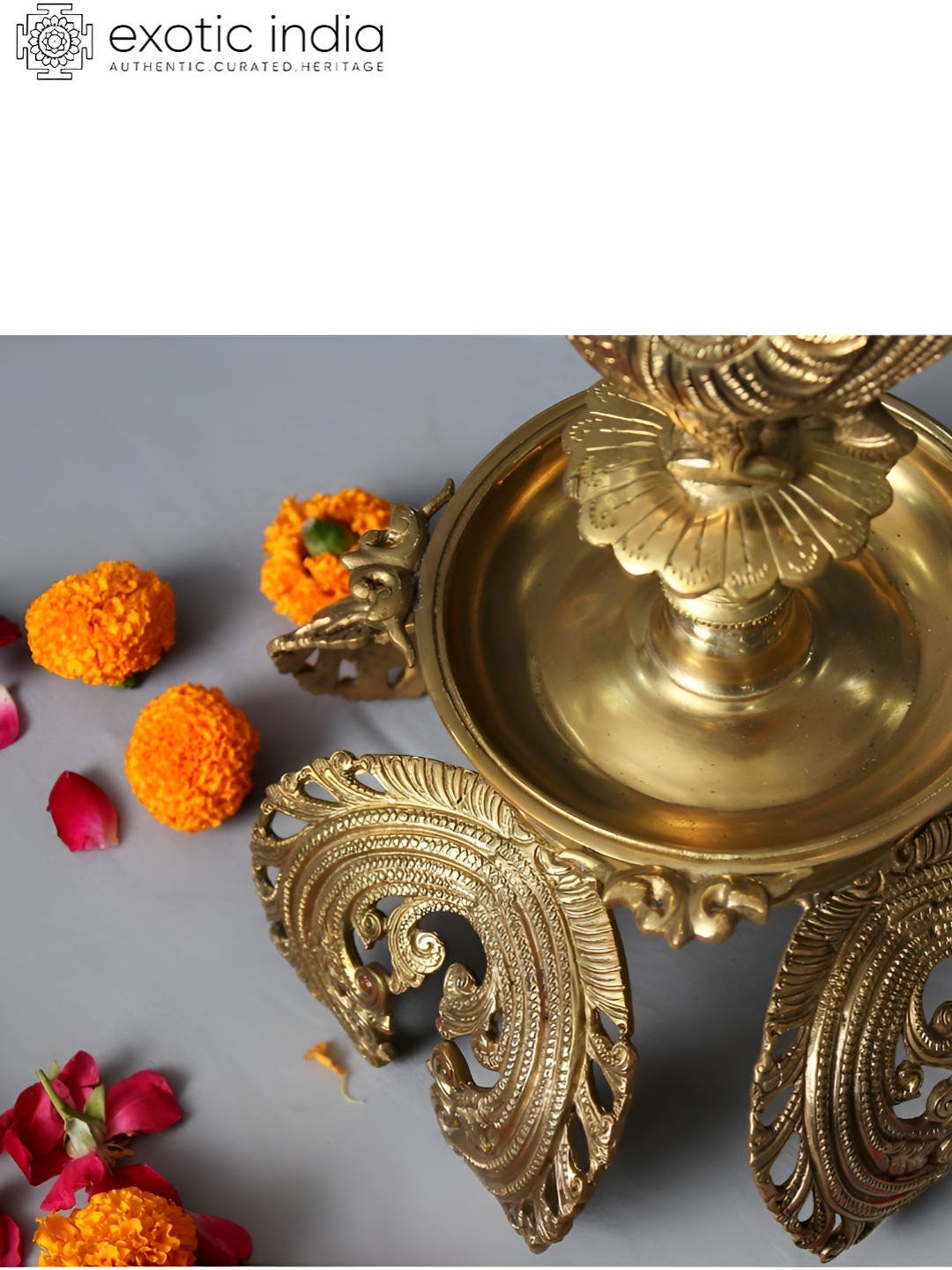 

Exotic India Gold Toned Brass Decorative Peacock Lamp
