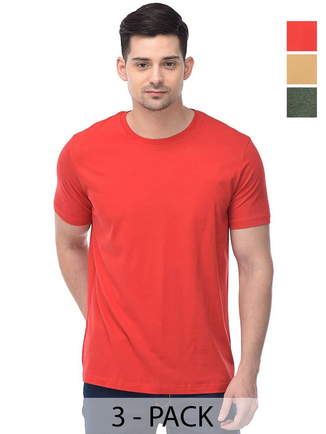 

COLOR CAPITAL Unisex Pack Of 3 Cotton T-Shirts, Red