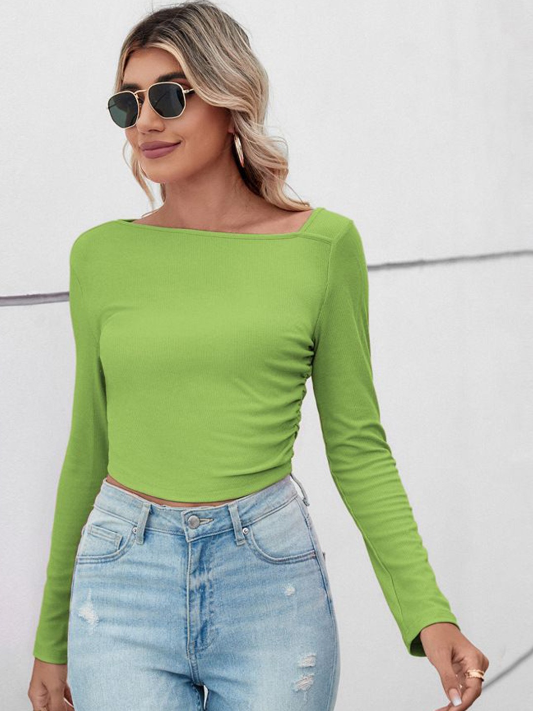 

StyleCast Women Solid Round Neck Top, Green