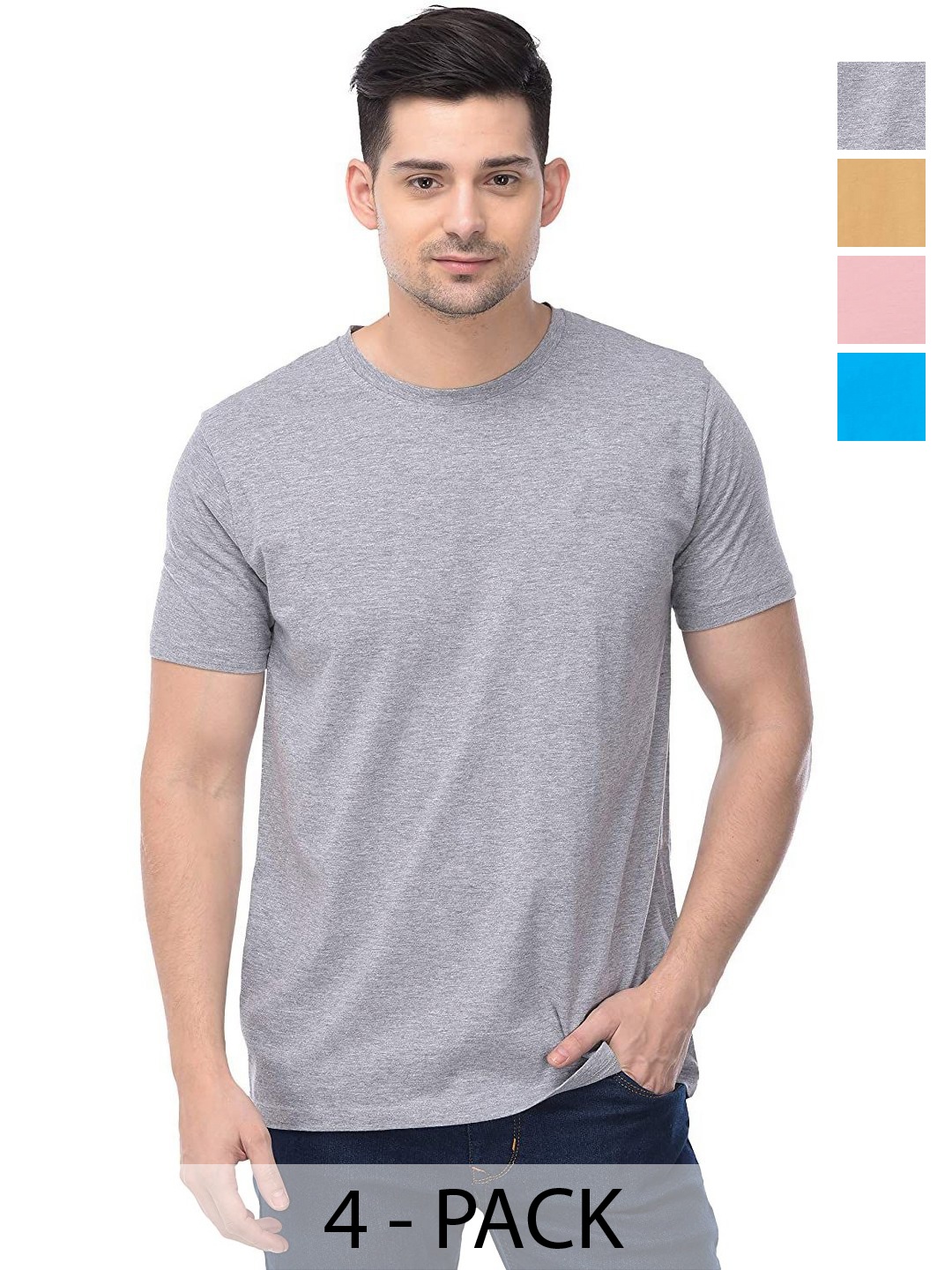 

COLOR CAPITAL Unisex Pack Of 4 Cotton T-Shirts, Grey