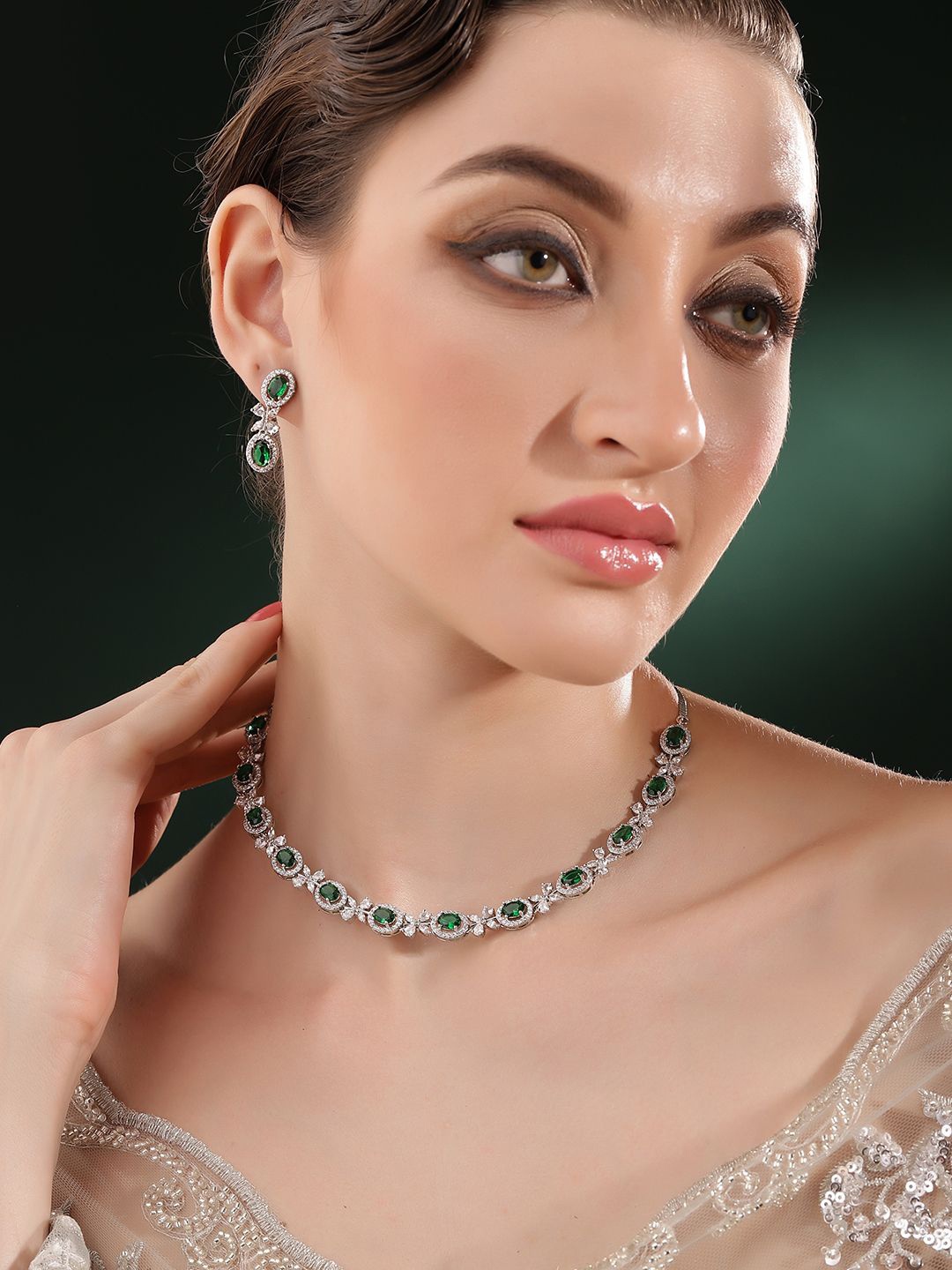 

Priyaasi Silver Plated American Diamond-Studded Jewellery Set