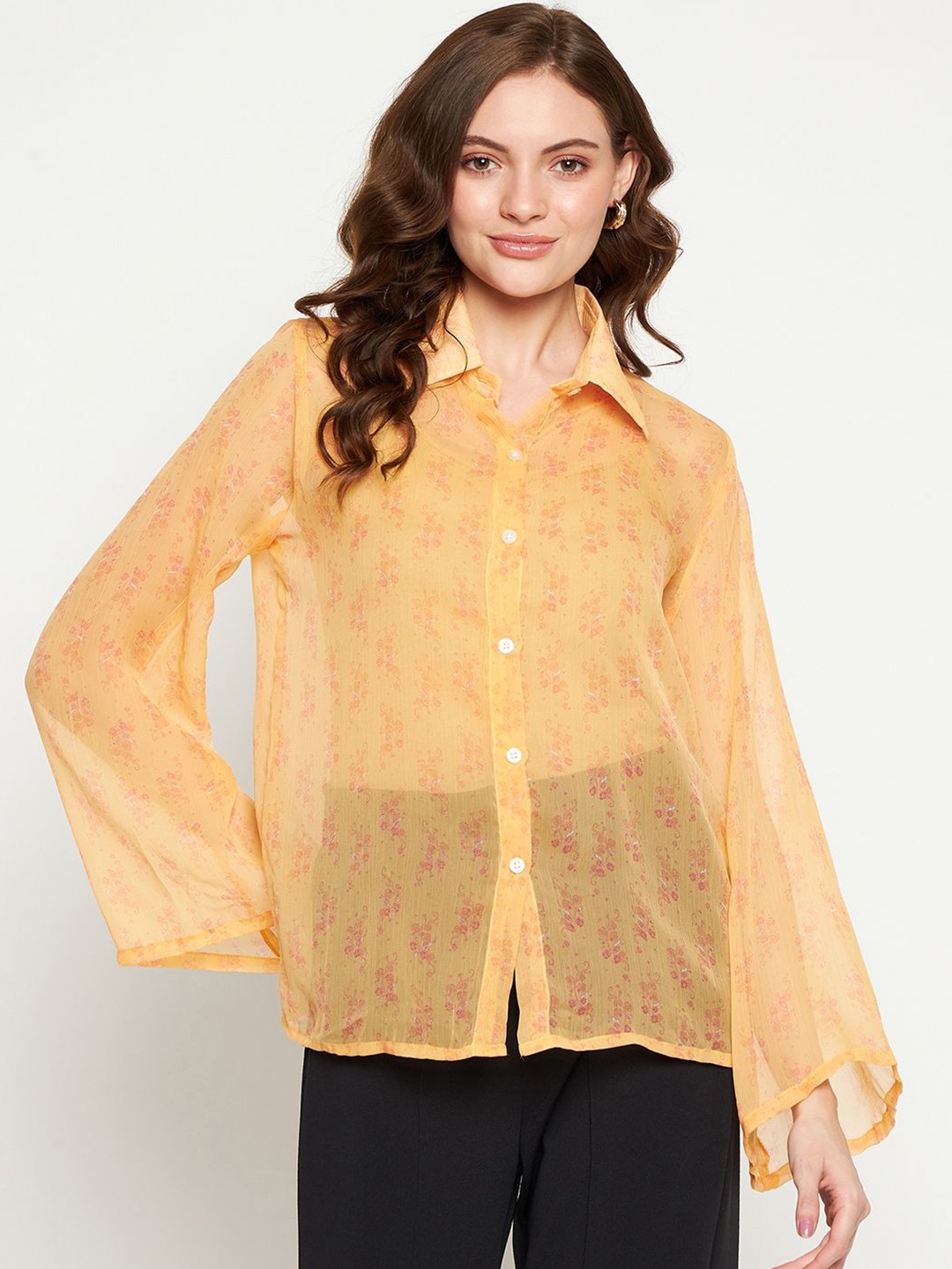 

Murcia Women Spread Collar Floral Printed Chiffon Casual Shirt, Yellow