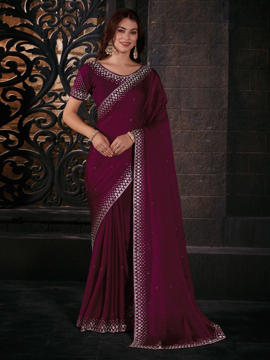 

Anouk Embellished Beads and Stones Saree, Pink