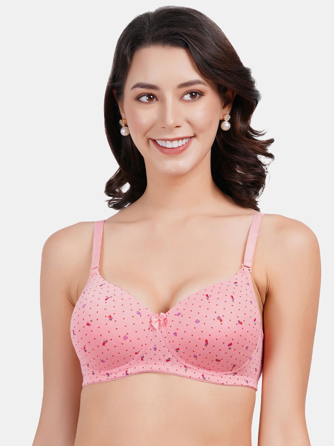 

Amour Secret Women's Polka Dot Bra Full Coverage Non-Wired Lightly Padded, Coral