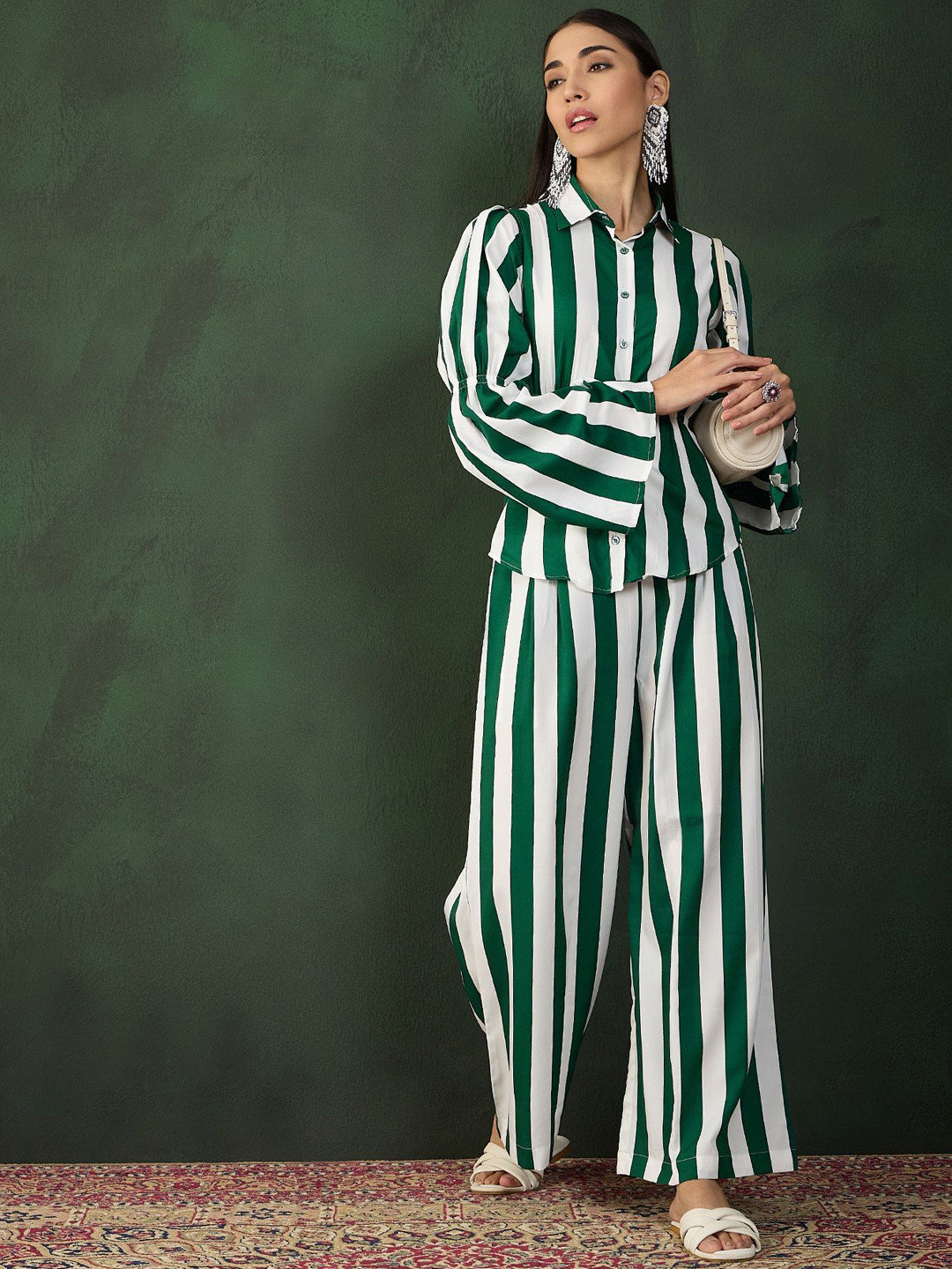 

Nimayaa Striped Shirt With Trouser, White