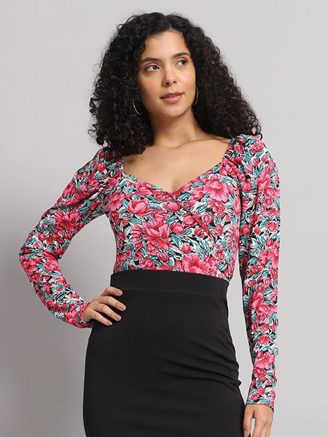 

Dream Beauty Fashion Women Floral Printed Sweetheart Neck Top, Pink