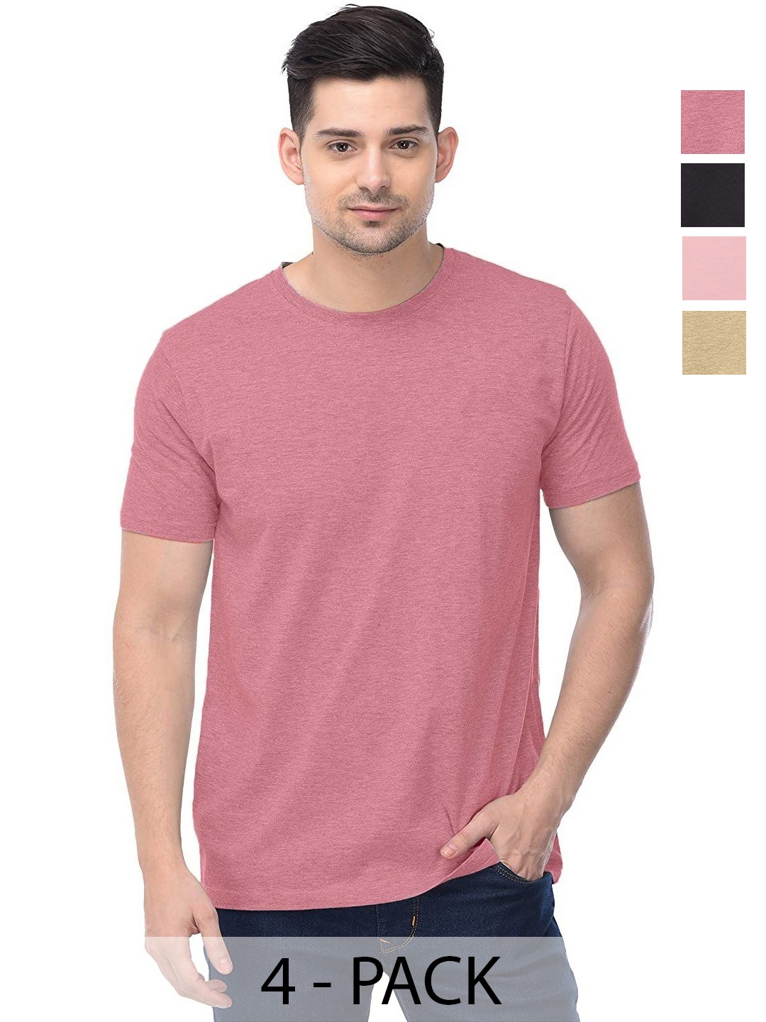 

COLOR CAPITAL Unisex Pack Of 4 Cotton T-Shirts, Peach
