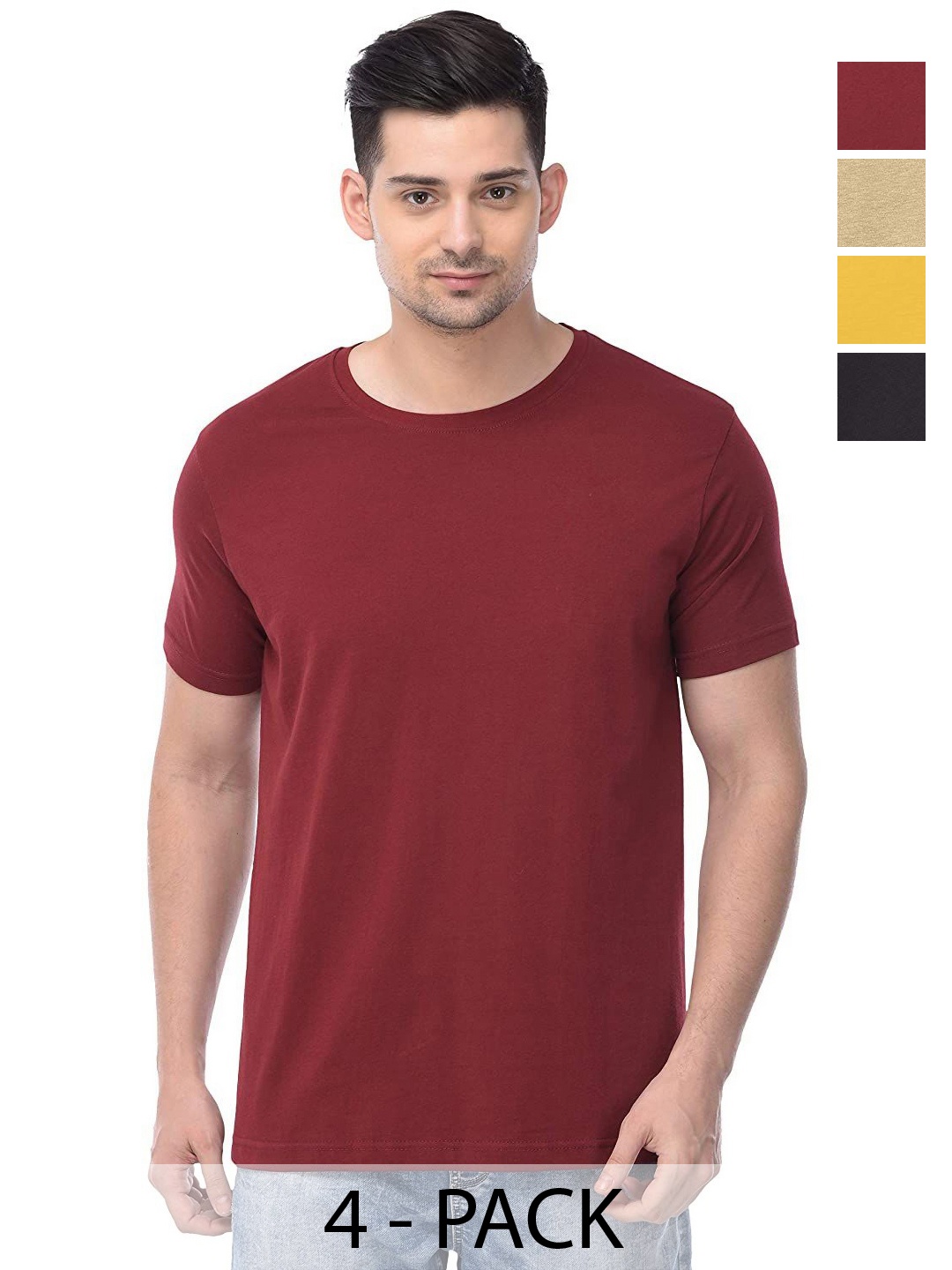 

COLOR CAPITAL Unisex Pack Of 4 Cotton T-Shirts, Maroon