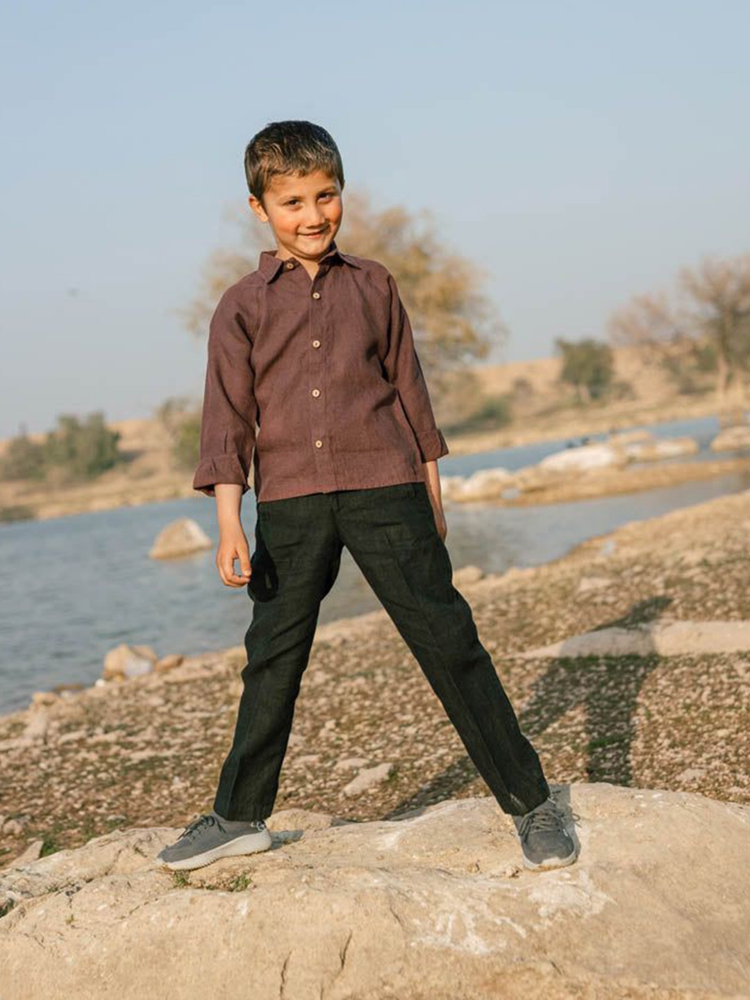 

CHI LINEN CLOTHING Boys Comfort Spread Collar Solid Linen Casual Shirt, Rust