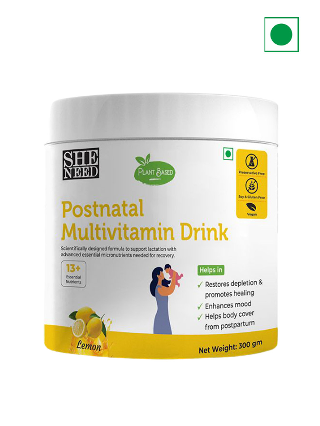 

SHENEED Lemon Flavoured Plant Based Postnatal Multivitamin Drink - 300g, White