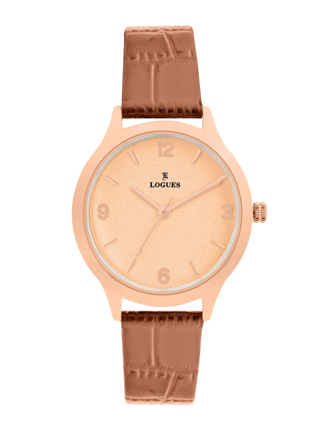 

L LOGUES Women Brass Dial & Leather Straps Analogue Watch L E-683 WL-06, Rose gold