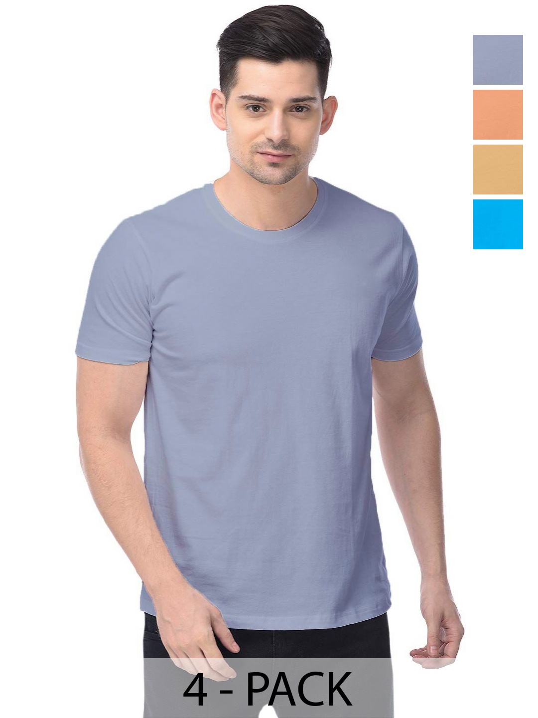 

COLOR CAPITAL Unisex Pack Of 4 Solid Round Neck Cotton T-shirts, Na