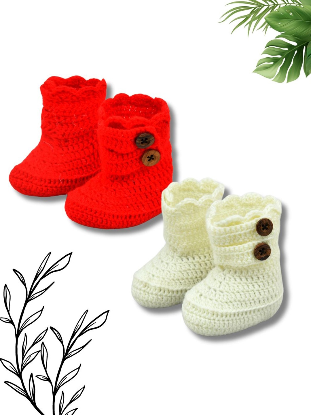 

FUNKRAFTS Pack of 2 Girls Pure Wool Booties, Red