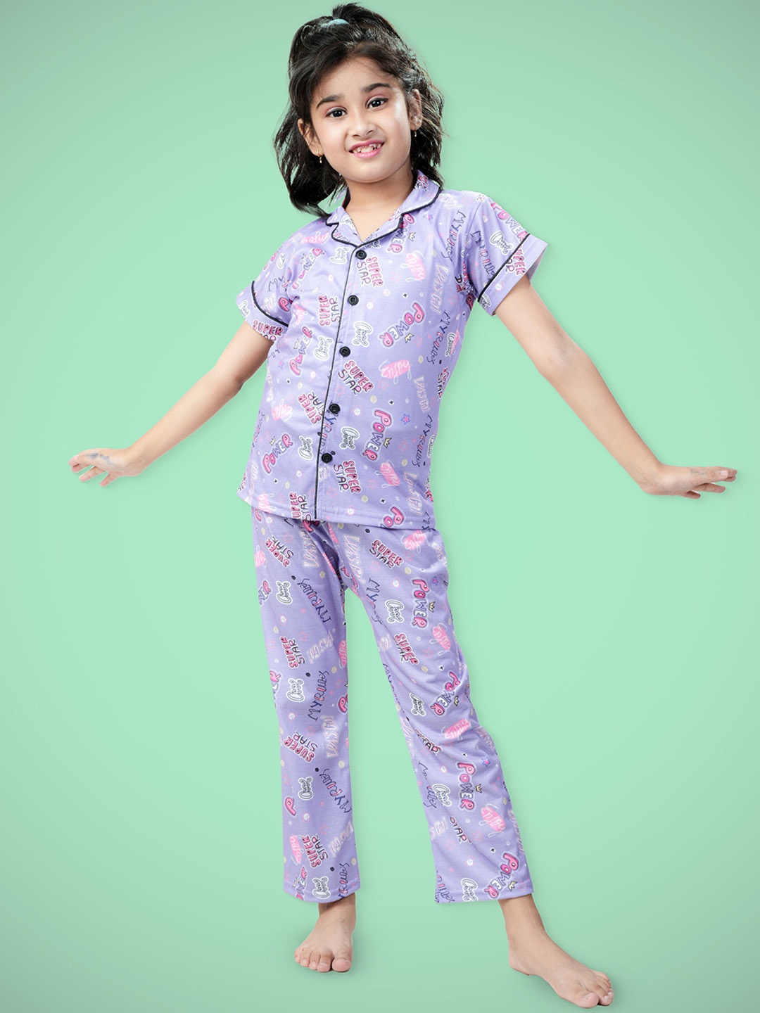 

BAESD Girls Printed Night suit, Violet