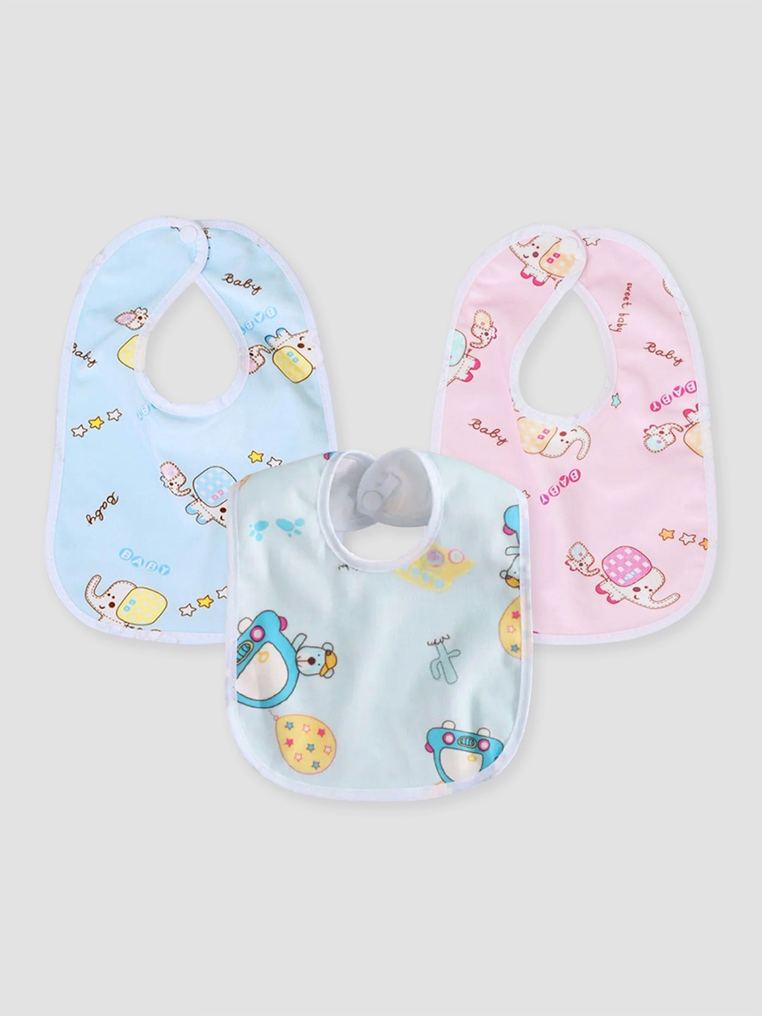 

Kidbea Infants Pack Of 3 Printed Waterproof Cotton Bibs, Blue