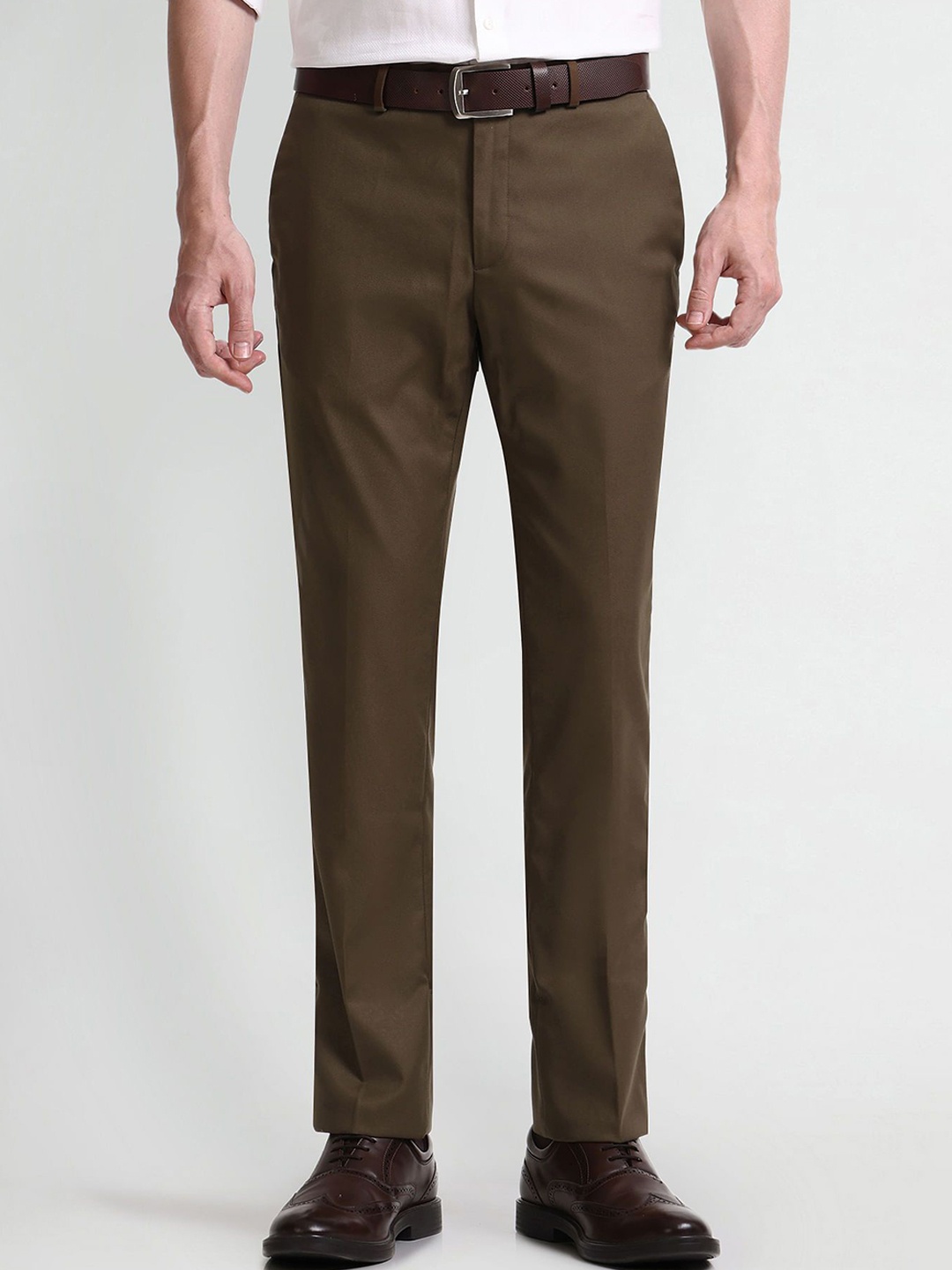

Arrow Men Classic Polyester Mid-Rise Trousers, Brown