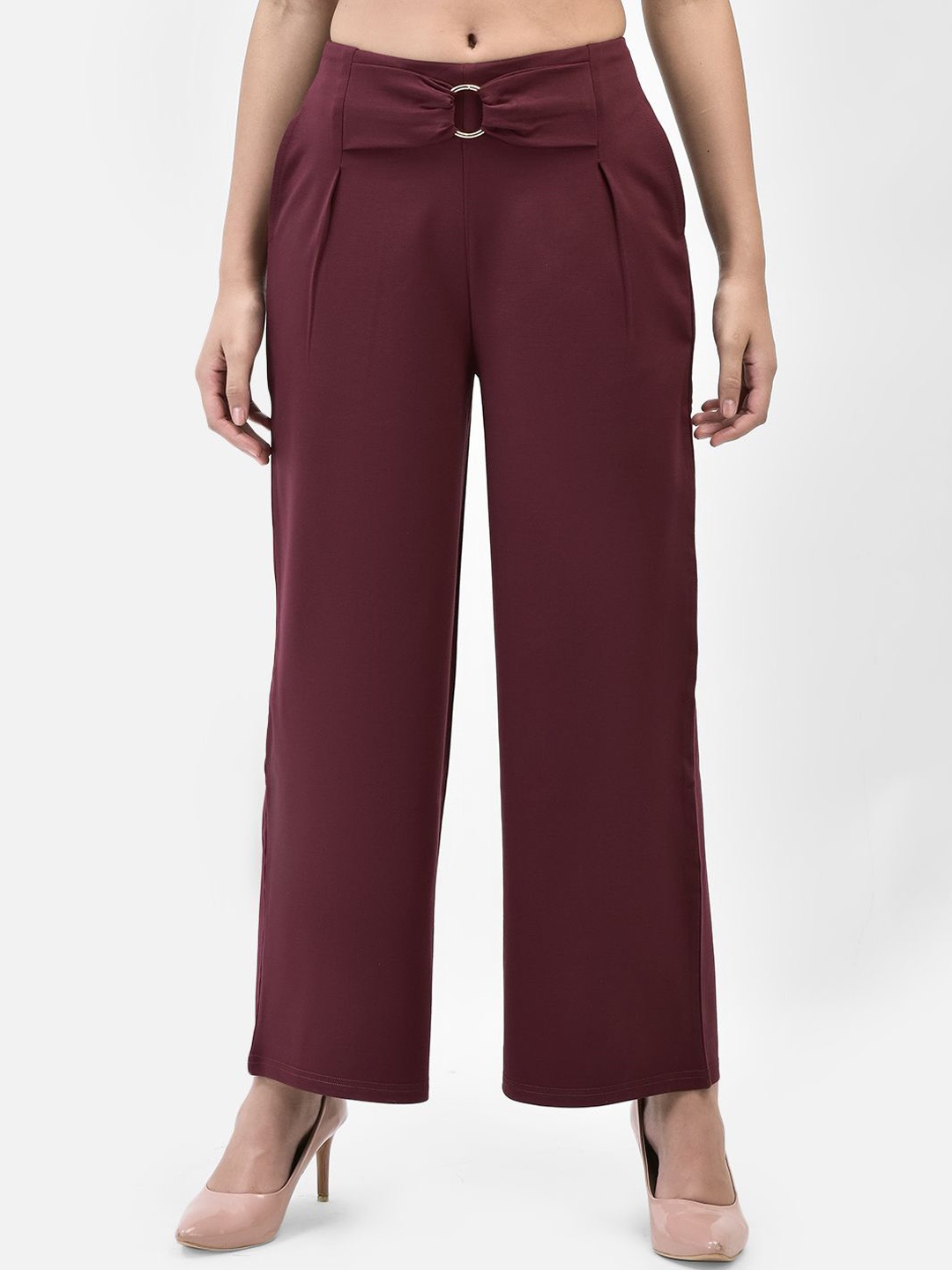 

FUTURO Women Relaxed Loose Fit Pleated Trousers, Maroon