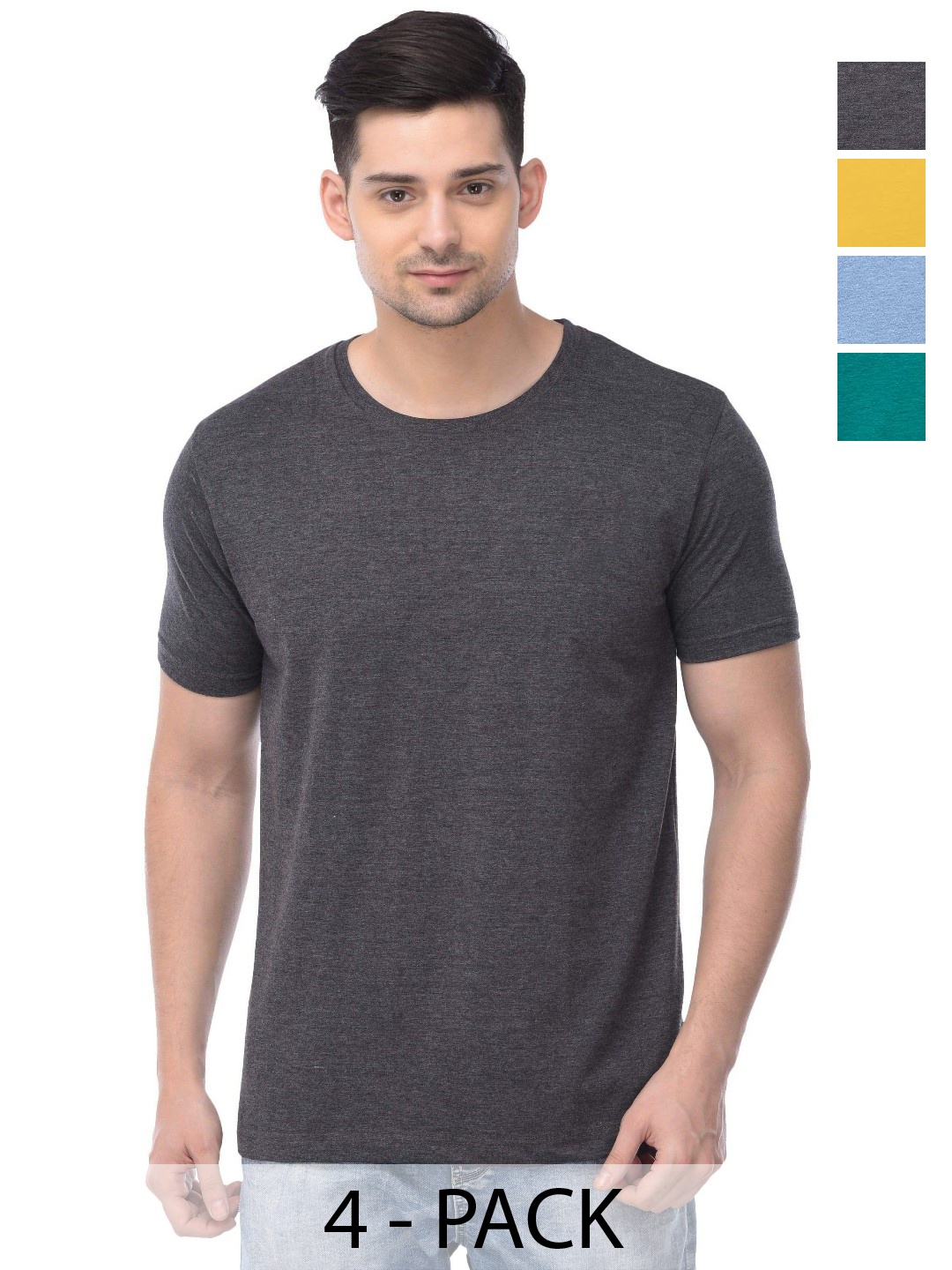 

COLOR CAPITAL Unisex Pack Of 4 Solid Round Neck Cotton T-shirts, Grey