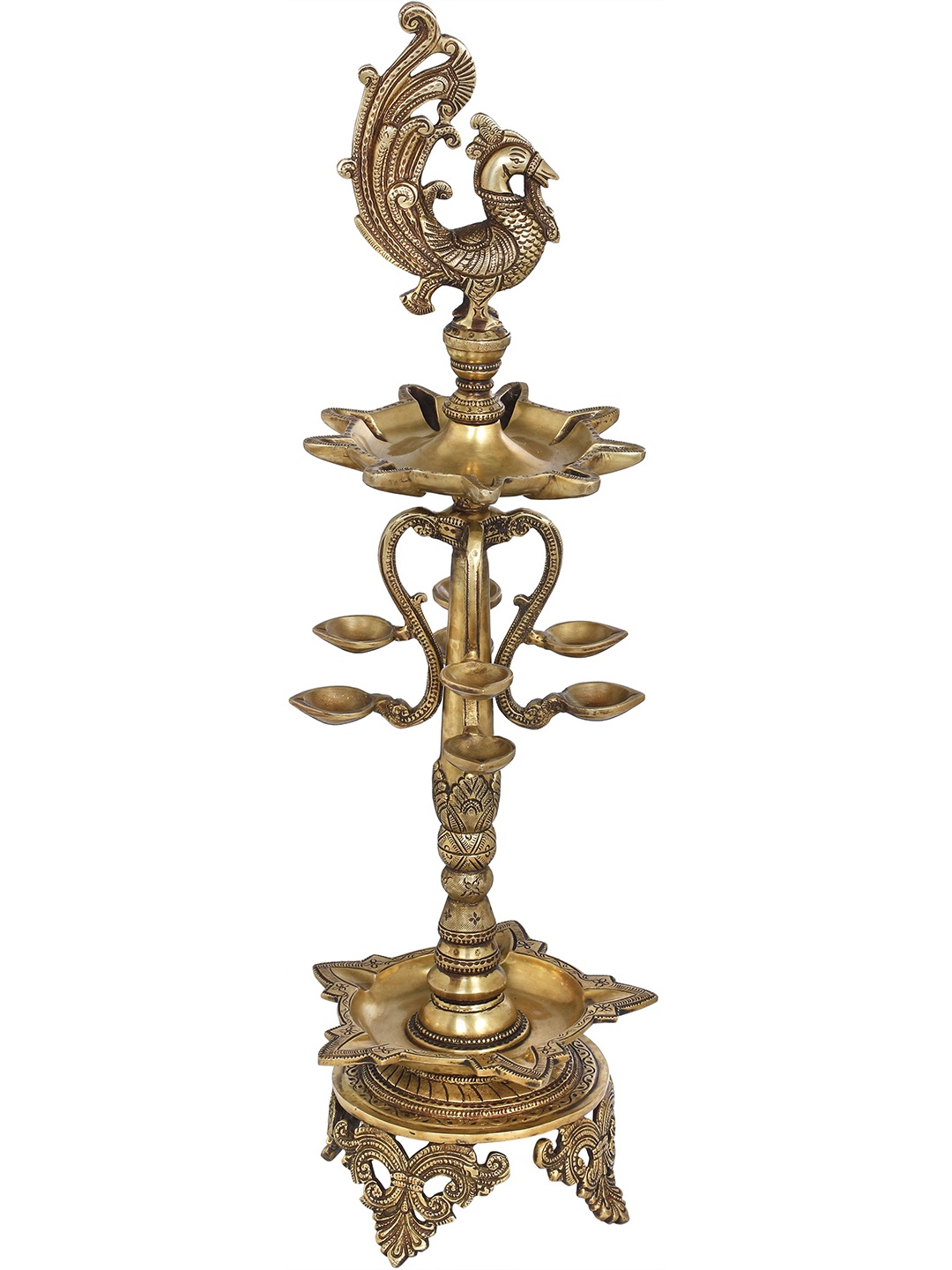 

Exotic India 25" Brass Twenty Two Wicks Peacock Lamp, Bronze