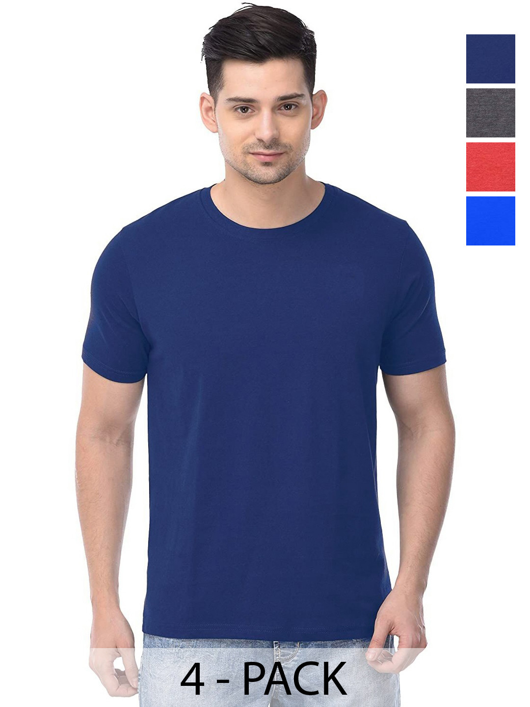

COLOR CAPITAL Unisex Pack Of 4 Solid Round Neck Cotton T-shirts, Na