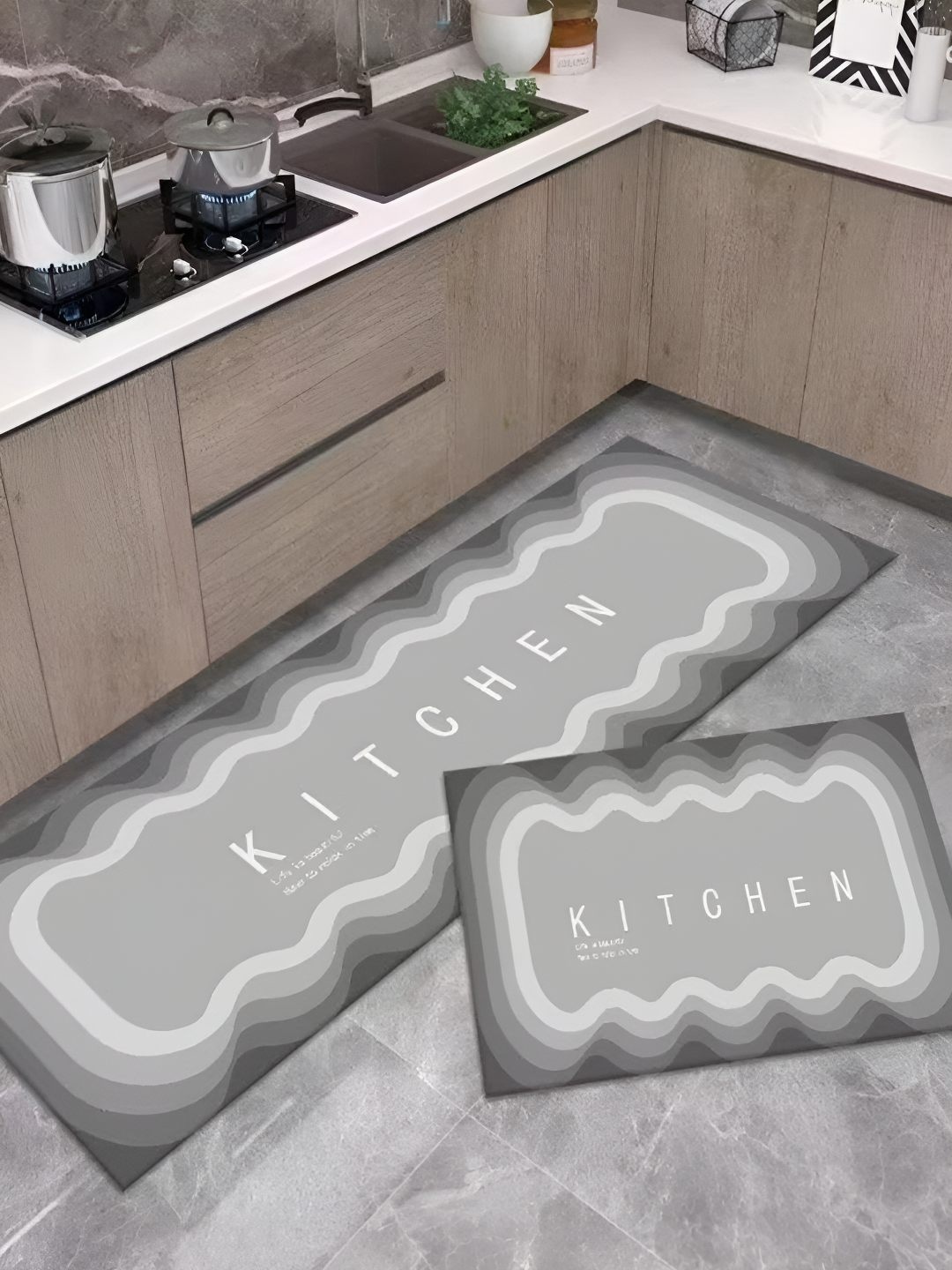 

HomeCloud Grey & White 2 Pieces Rectangular Kitchen Mats