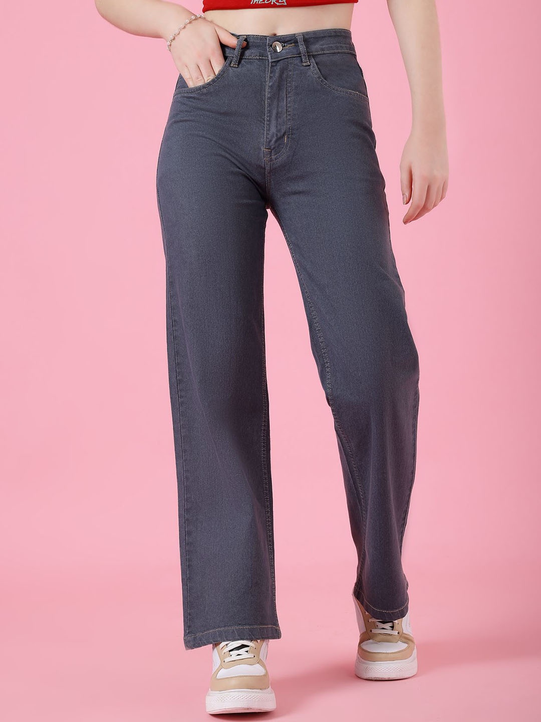 

4WRD by Dressberry Women Classic High-Rise Bootcut Jeans, Grey