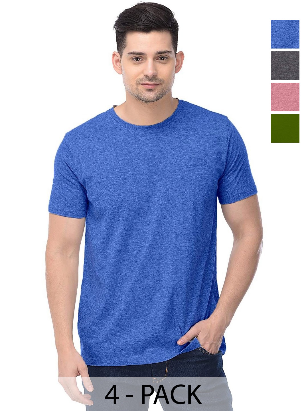 

COLOR CAPITAL Unisex Pack Of 4 Solid Round Neck Cotton T-shirts, Na