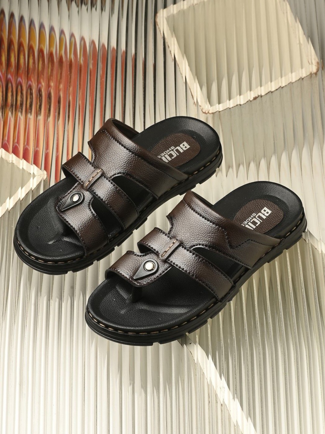 

BUCIK Men Leather Comfort Sandals, Brown