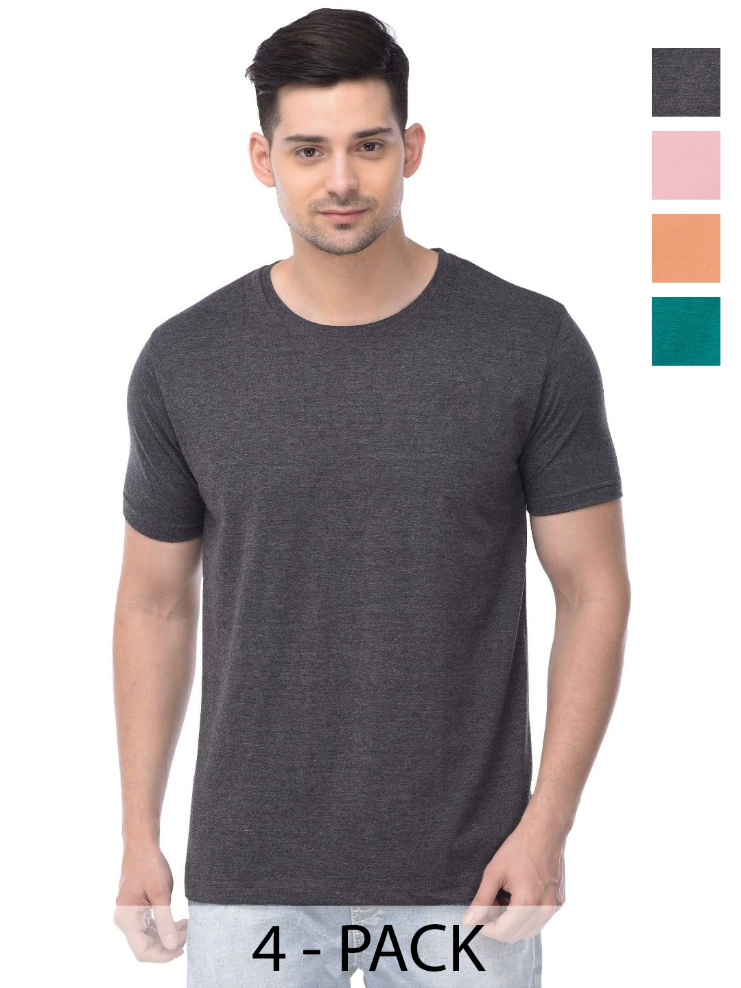 

COLOR CAPITAL Unisex Pack Of 4 Solid Round Neck Cotton T-shirts, Pink