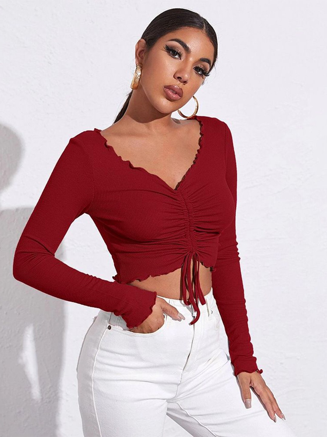 

StyleCast Women Solid V-Neck Top, Maroon