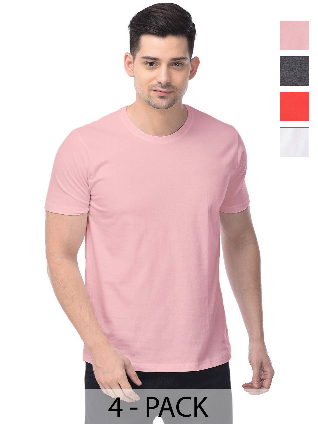 

COLOR CAPITAL Unisex Pack Of 4 Solid Round Neck Cotton T-shirts, Pink