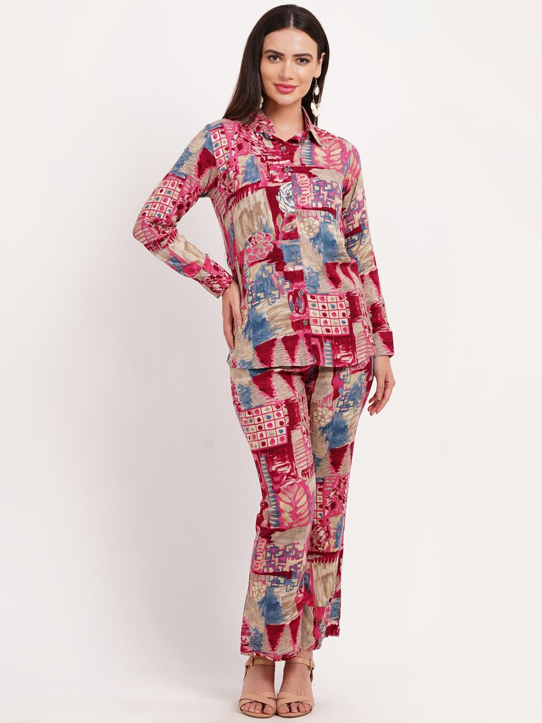 

FIMS Abstract Printed Shirt With Trousers, Pink