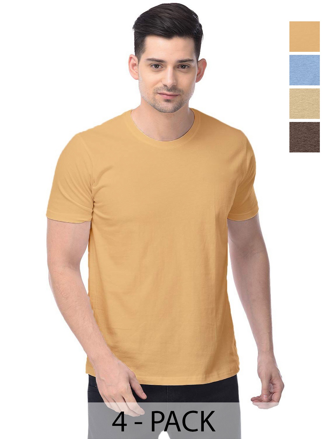 

COLOR CAPITAL Unisex Pack Of 4 Solid Round Neck Cotton T-shirts, Na