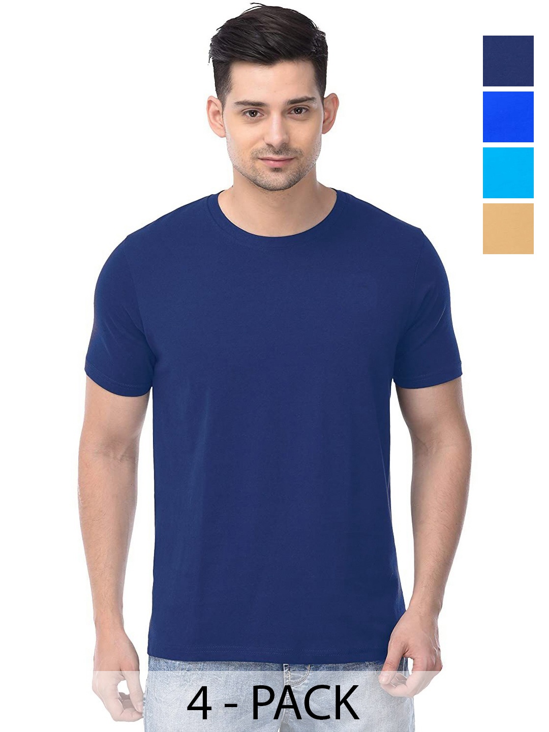 

COLOR CAPITAL Unisex Pack Of 4 Cotton T-Shirts, Navy blue