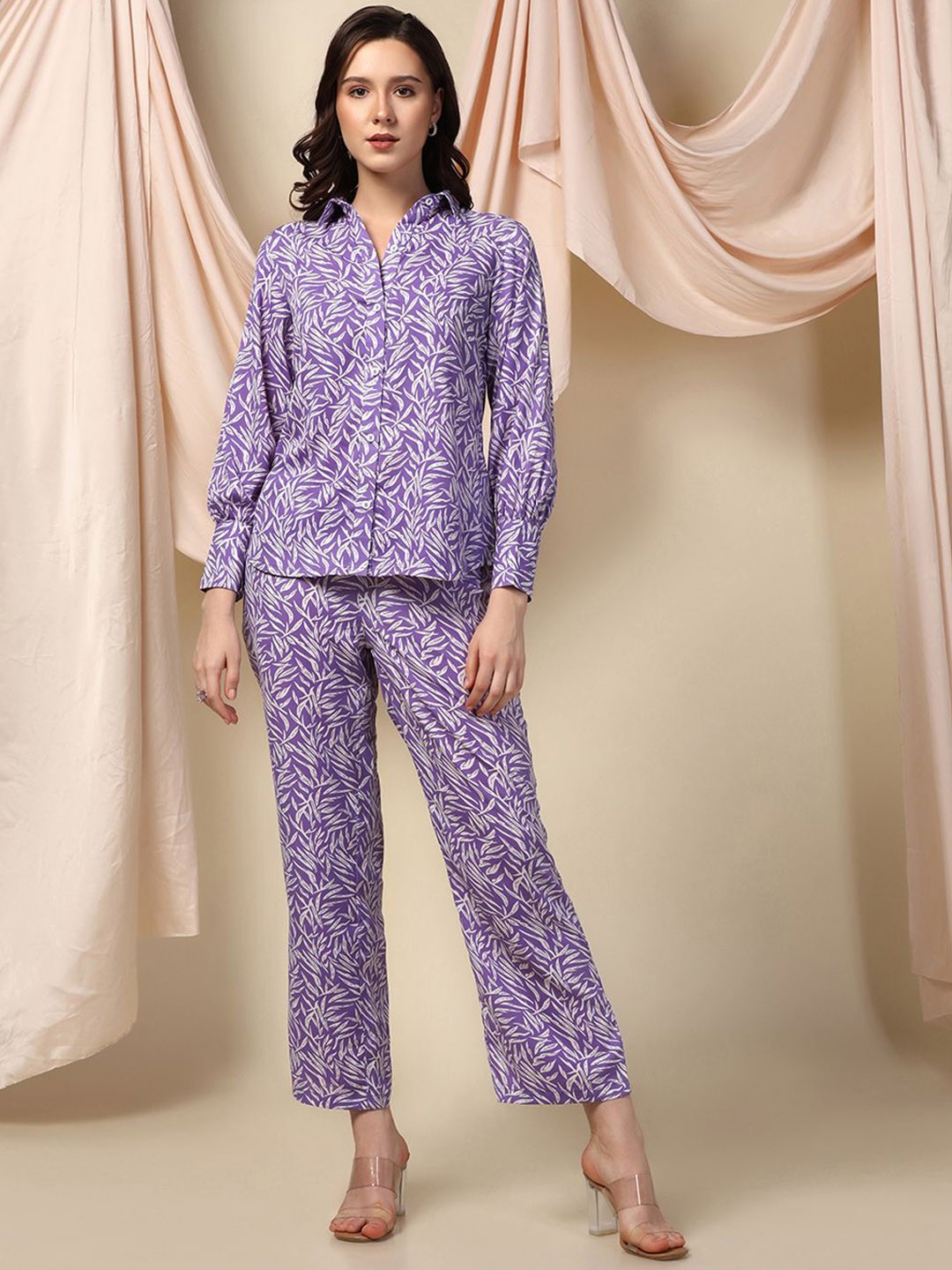 

BAESD Printed Shirt With Trousers, Purple