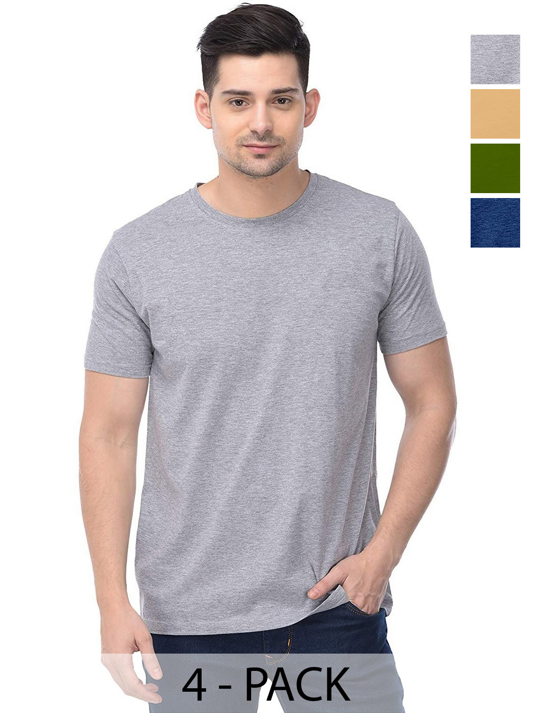 

COLOR CAPITAL Unisex Pack Of 4 Solid Round Neck Cotton T-shirts, Grey