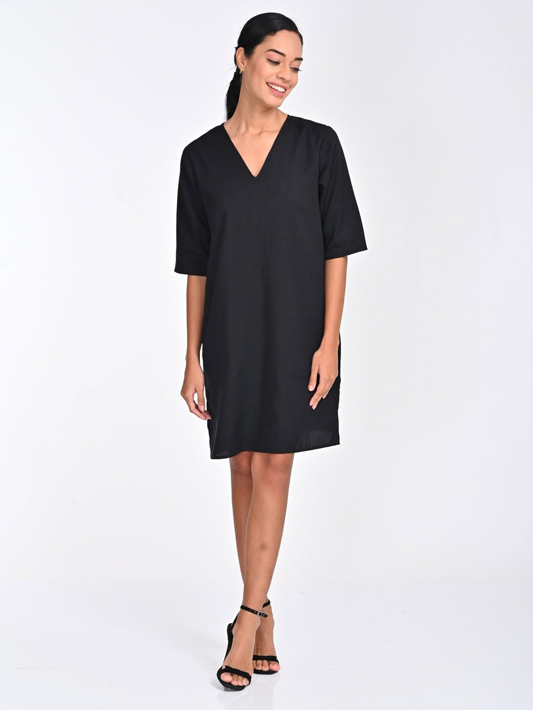 

Saltpetre V-Neck A-Line Dress, Black