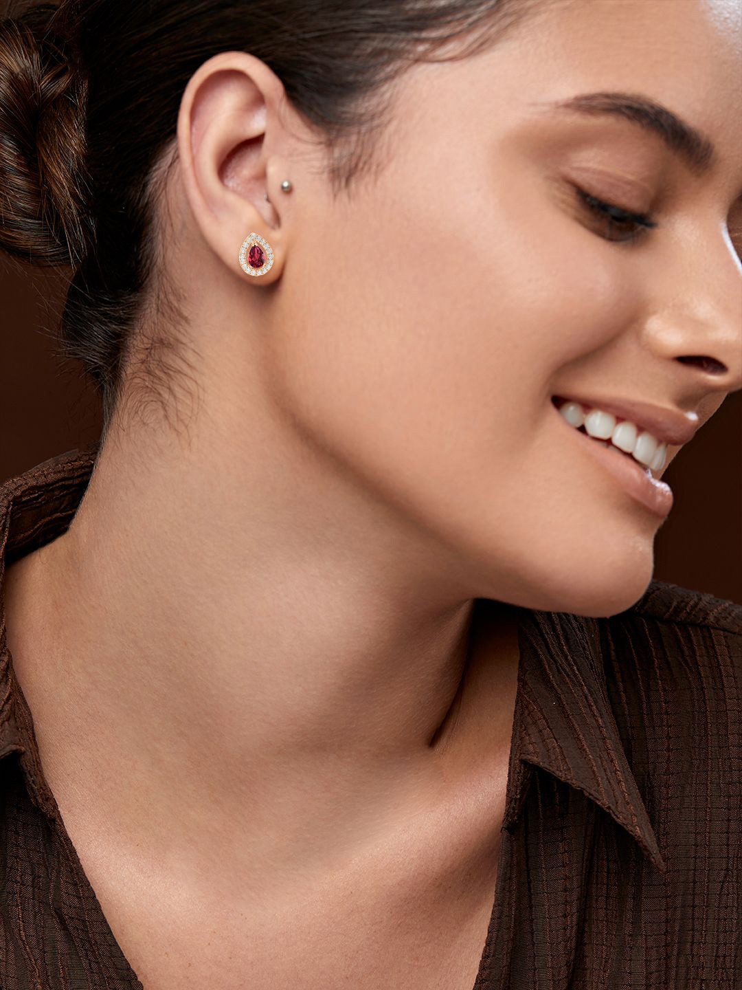 

MINUTIAE Rose Gold Plated Kundan Teardrop Shaped Studs