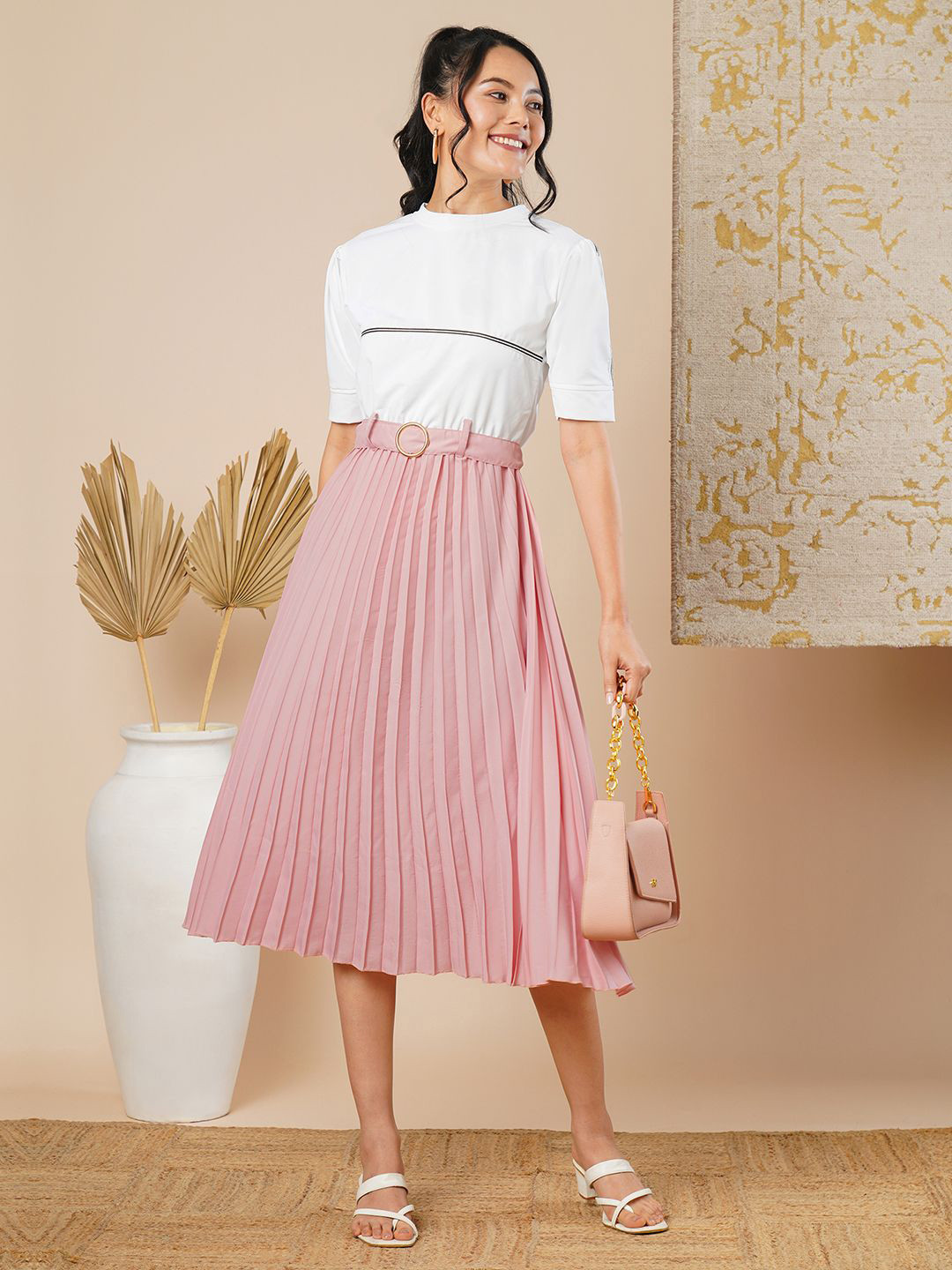 

CARTYSHOP Crepe Fit & Flare Midi Dress, Pink
