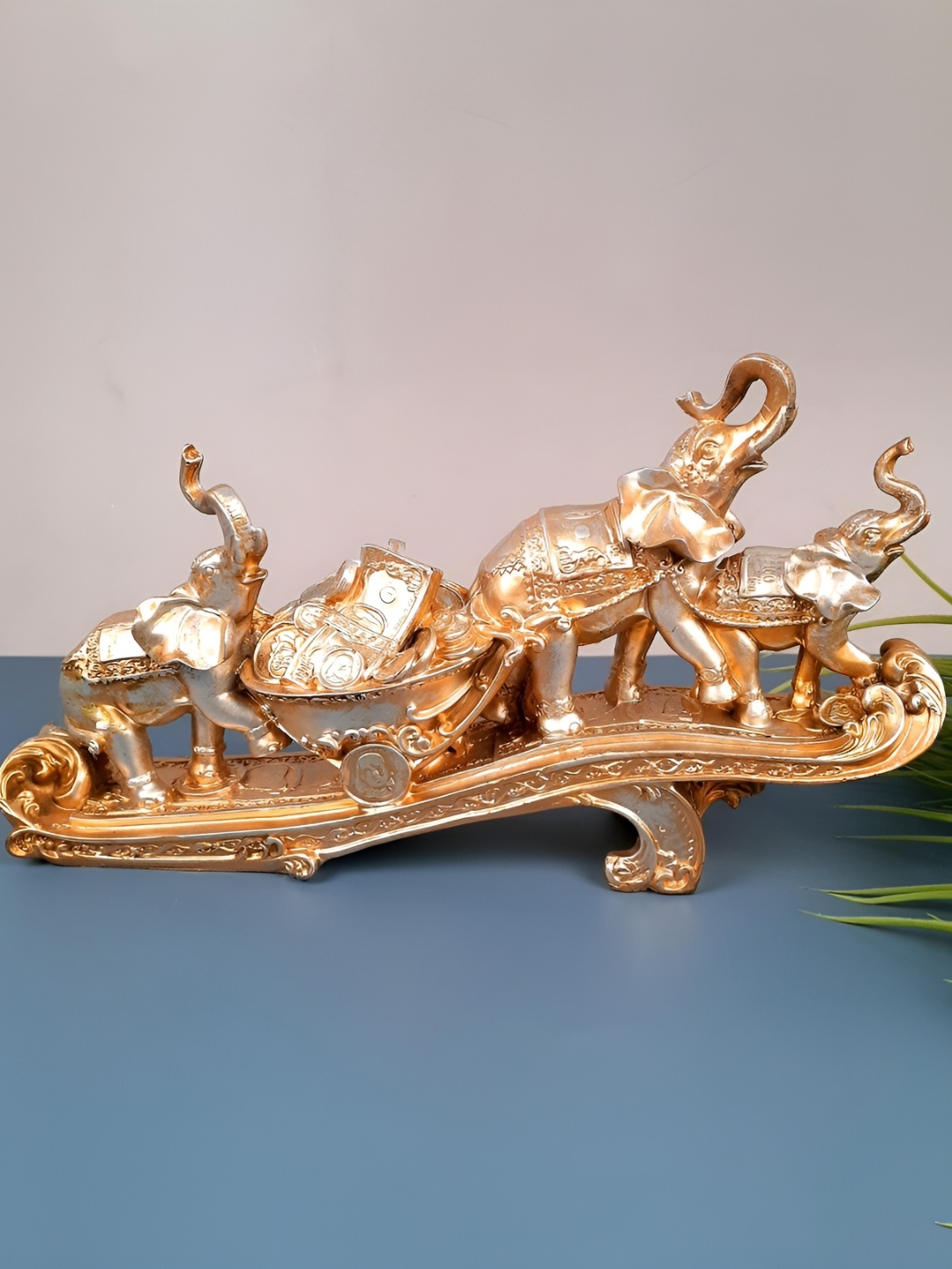 

apka mart Gold-Toned Birds And Animal Figurine Large Showpiece