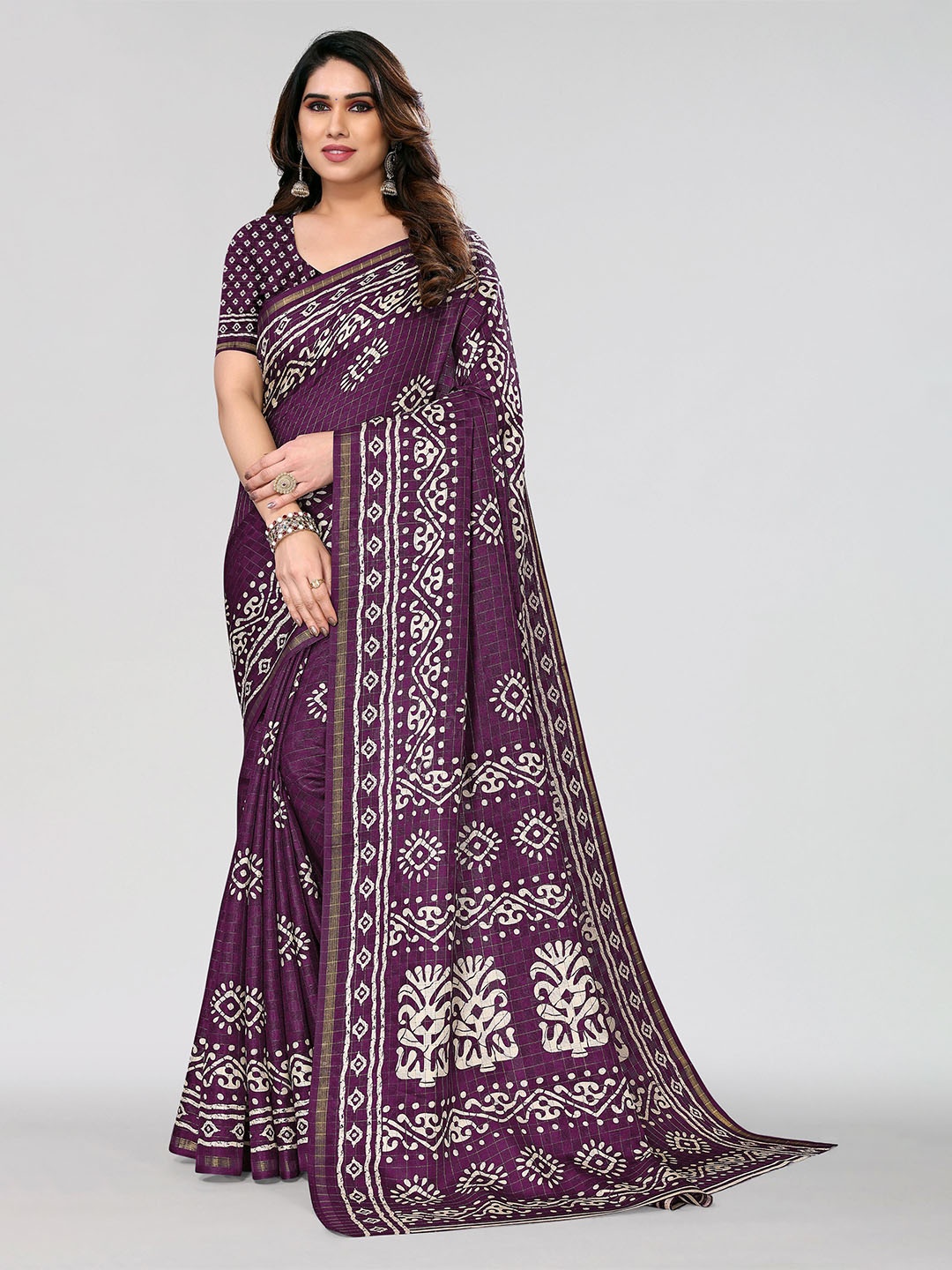

VIRICA Ethnic Motifs Printed Zari Saree, Purple