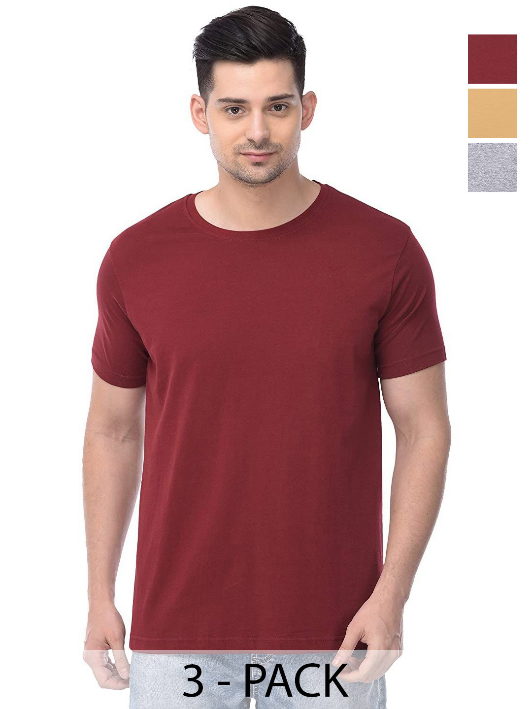 

COLOR CAPITAL Unisex Pack Of 3 Cotton T-Shirts, Maroon