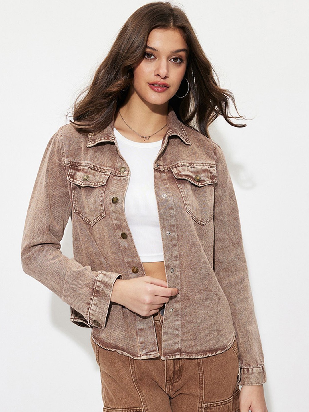 

StyleCast x Revolte Women Denim Jacket, Brown