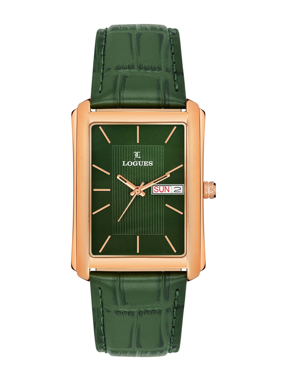 

L LOGUES Men Brass Dial & Leather Textured Straps Analogue Watch G E-853 WLD-10, Green