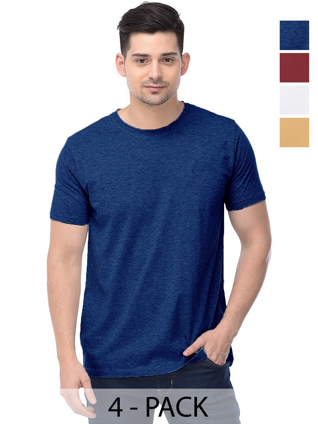 

COLOR CAPITAL Unisex Pack Of 4 Solid Round Neck Cotton T-shirts, Na
