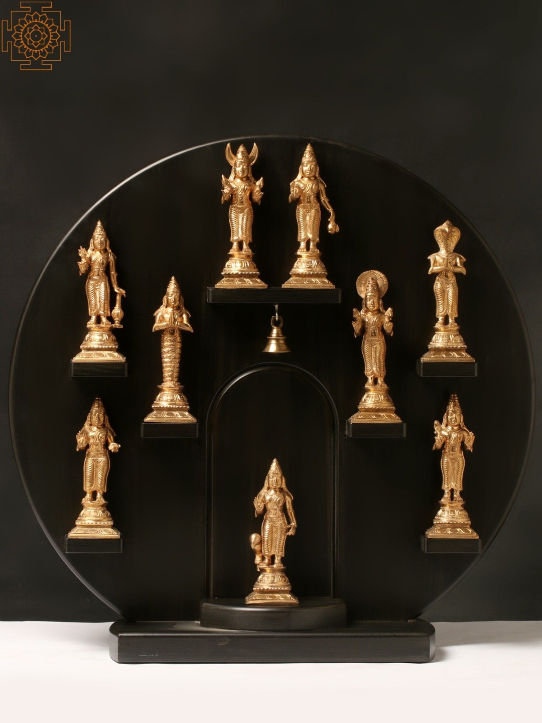 

Exotic India Gold Toned Nine Planetary Gods Showpiece