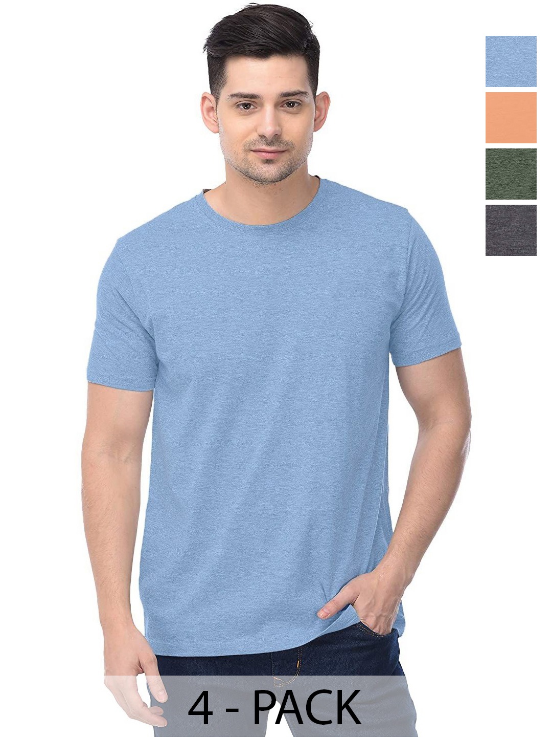 

COLOR CAPITAL Unisex Pack Of 4 Solid Round Neck Cotton T-shirts, Na