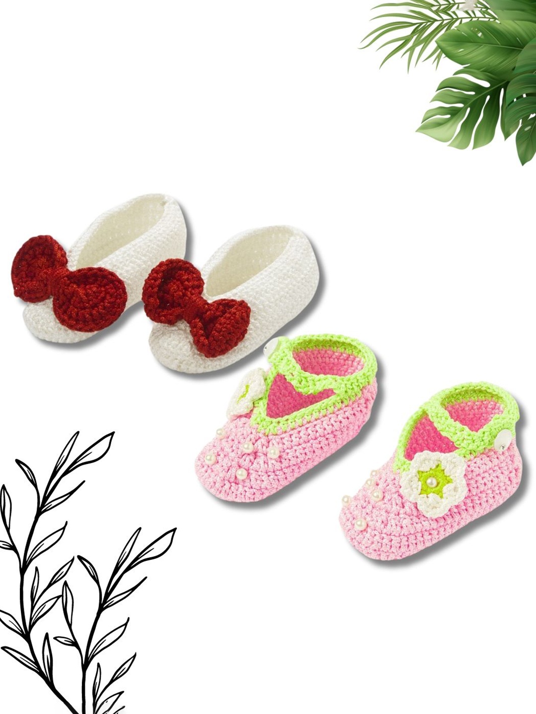 

FUNKRAFTS Pack of 2 Crochet Baby Infant Girl Booties, Pink